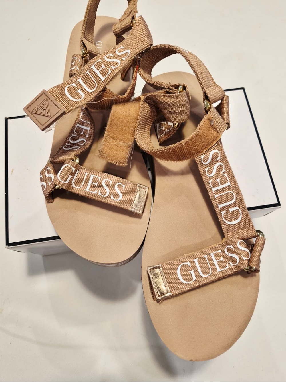 GUESS Beige Logo Strap Sandals
